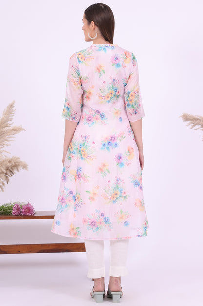 Pink Printed A-Line Kota Kurta