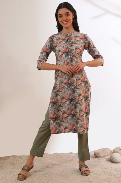 Green Printed Straight Pure Cotton Kurta