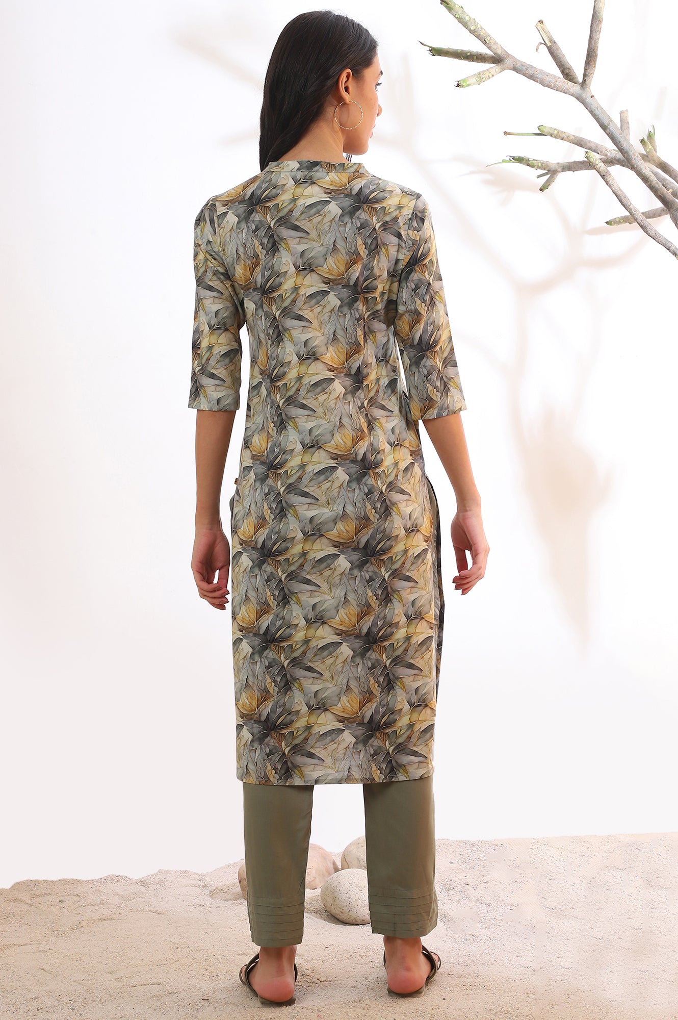 Grey Printed Straight Pure Cotton Kurta