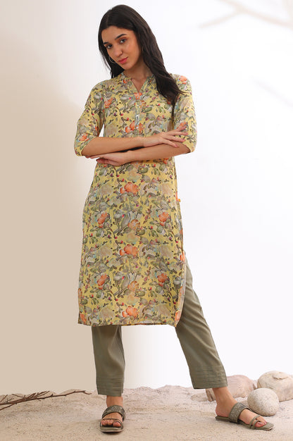 Yellow Printed Straight Kurta