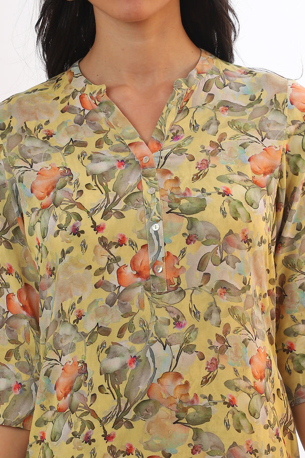 Yellow Printed Straight Kurta