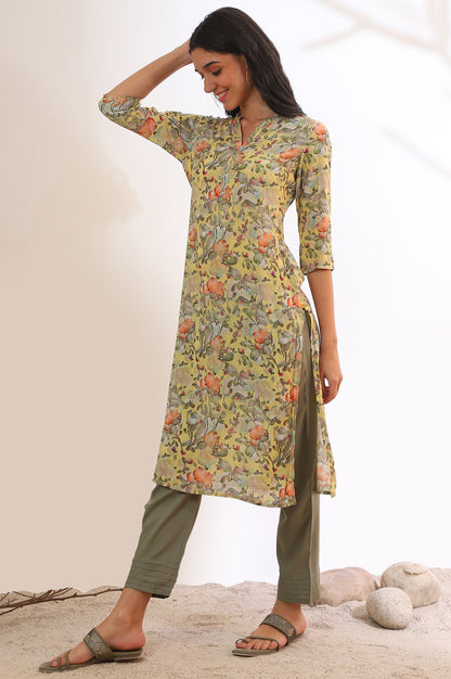 Yellow Printed Straight Kurta