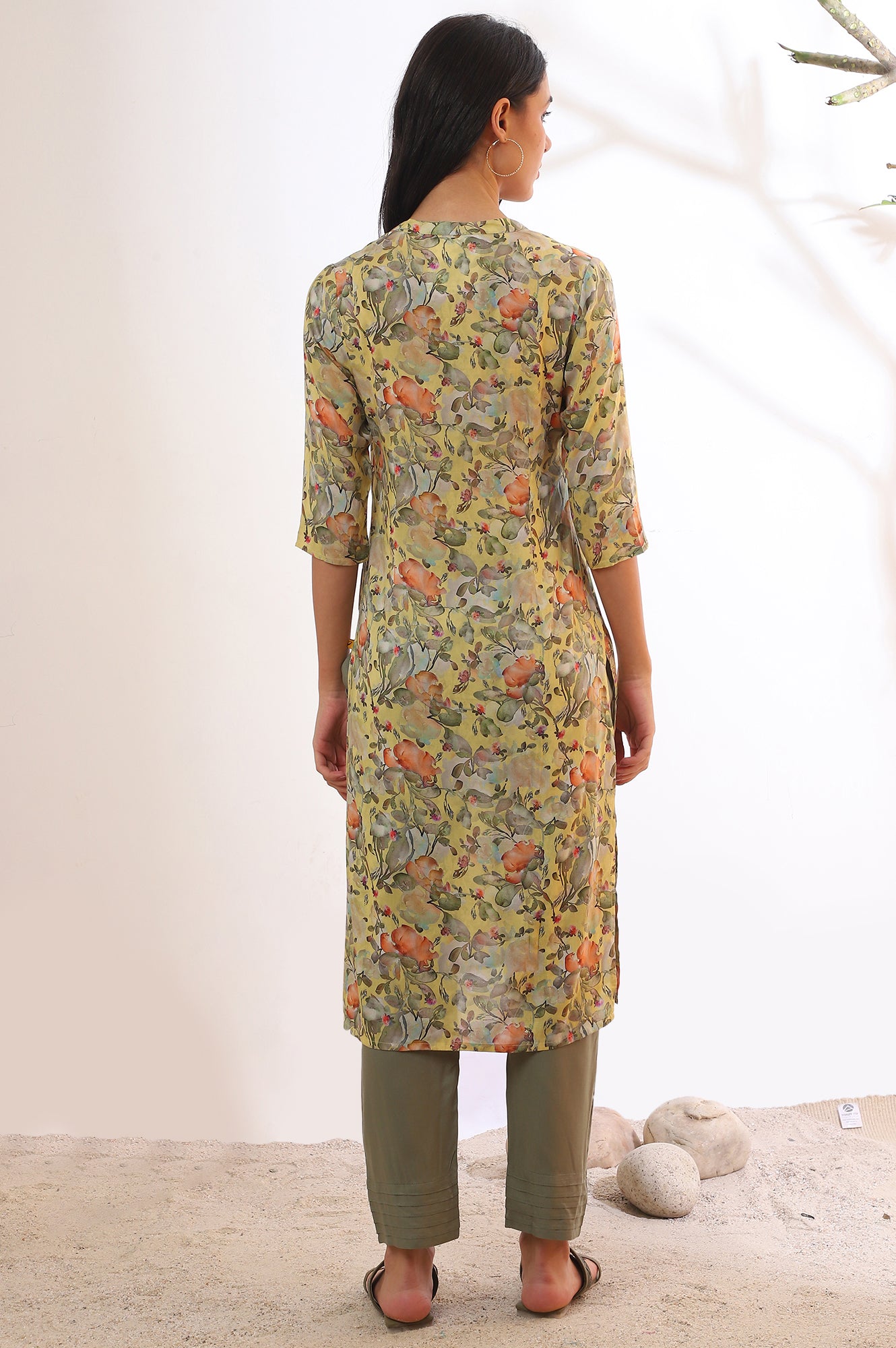 Yellow Printed Straight Kurta