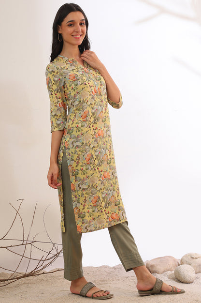 Yellow Printed Straight Kurta