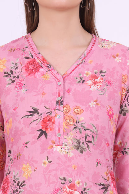 Pink Printed Straight Kurta