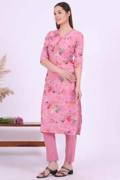 Pink Printed Straight Kurta