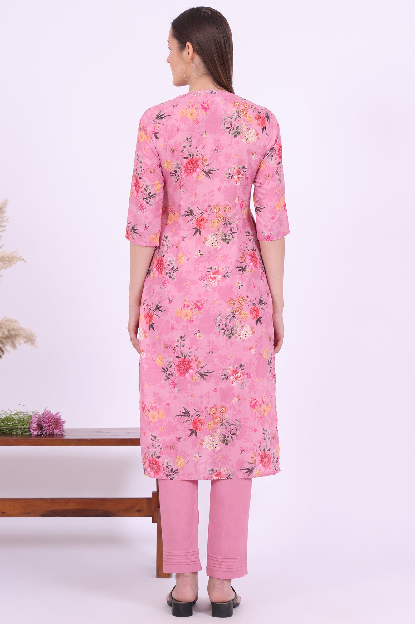 Pink Printed Straight Kurta