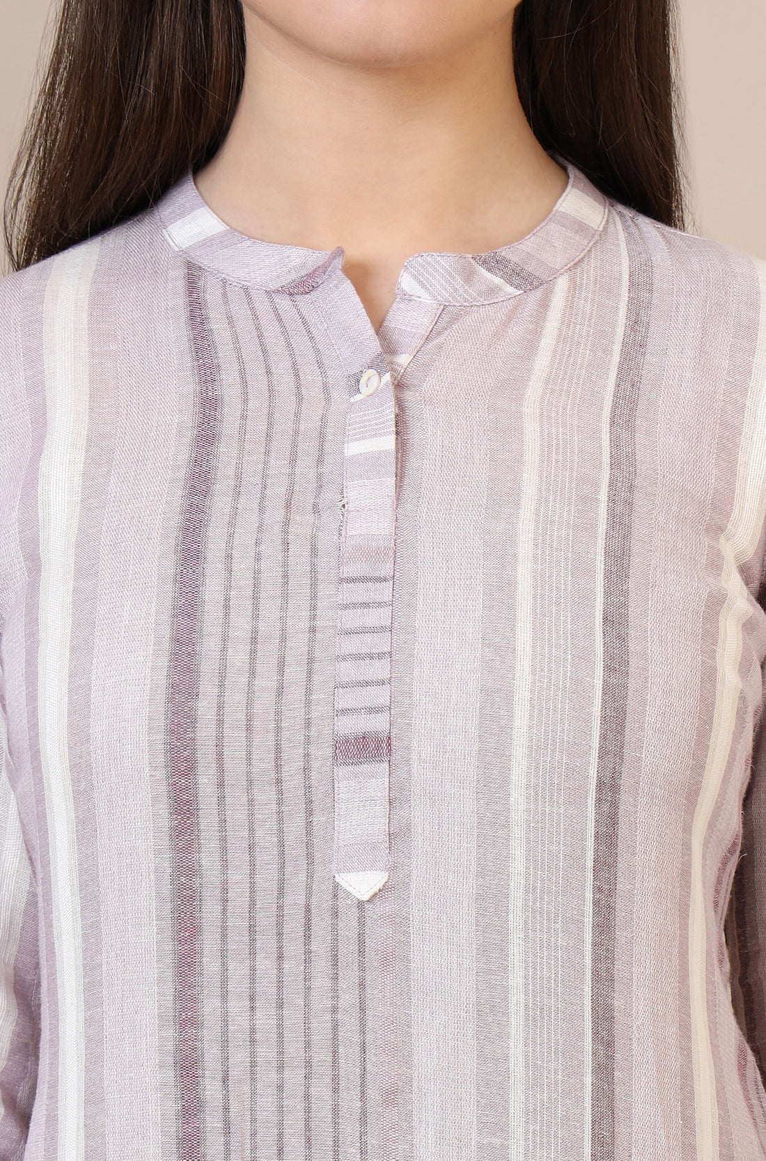 Pink Striped Rayon Flax Straight Kurta