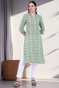Green Printed Straight Modal Kurta