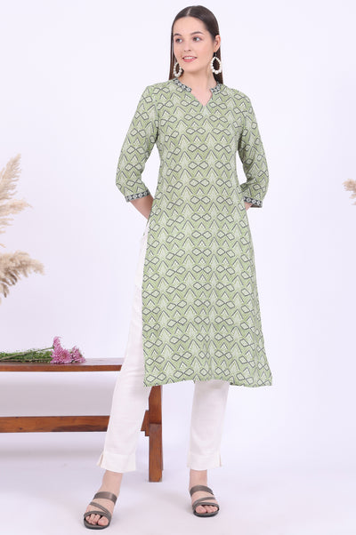 Green Printed Straight Modal Kurta