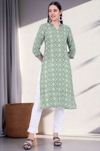Green Printed Straight Modal Kurta