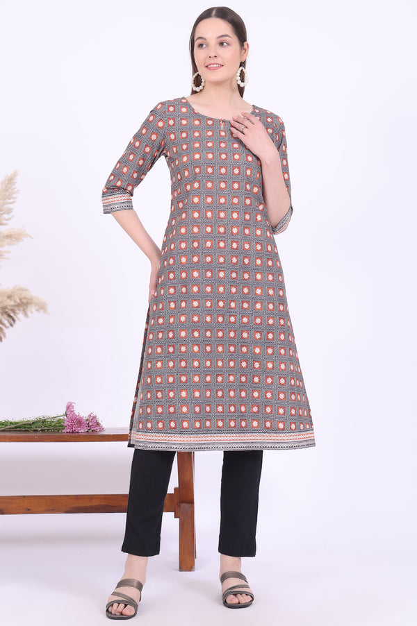 Brown Printed Straight Modal Kurta