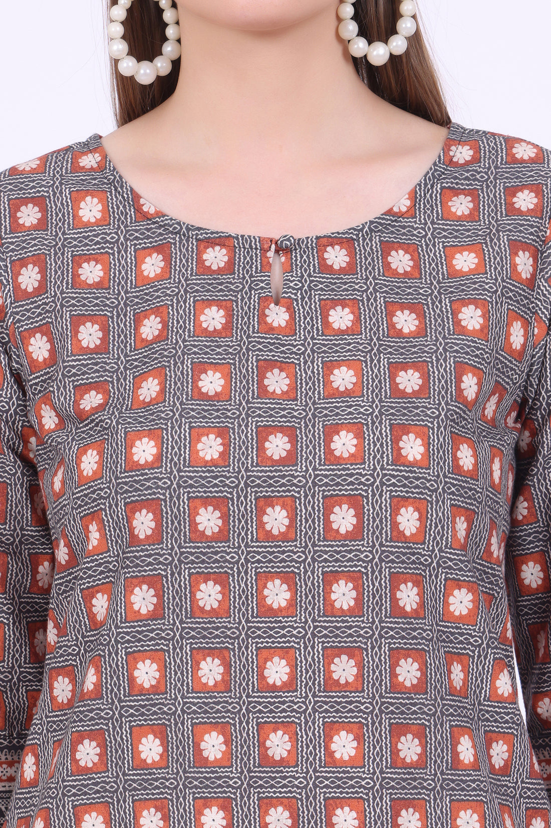 Brown Printed Straight Modal Kurta