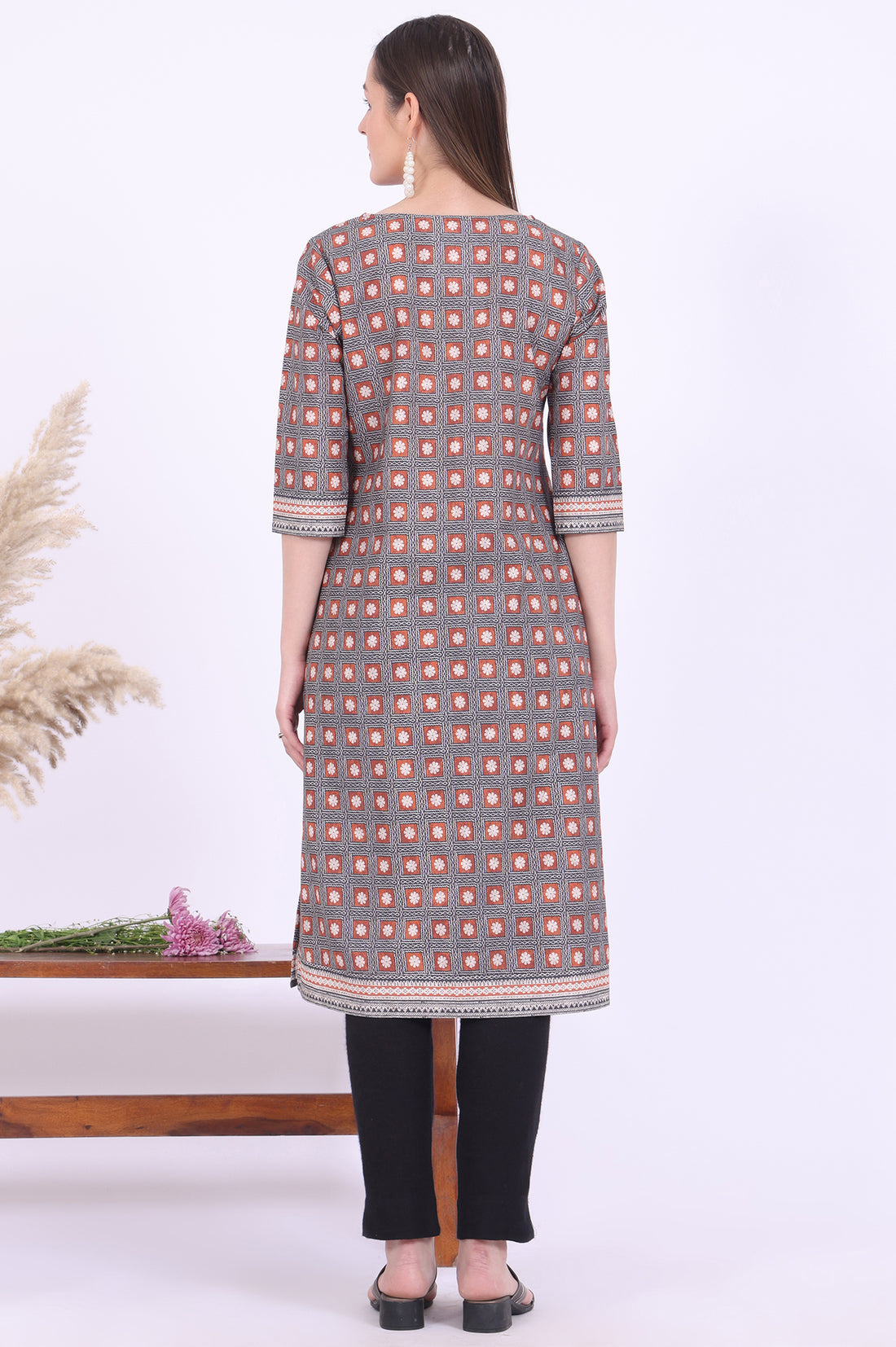 Brown Printed Straight Modal Kurta