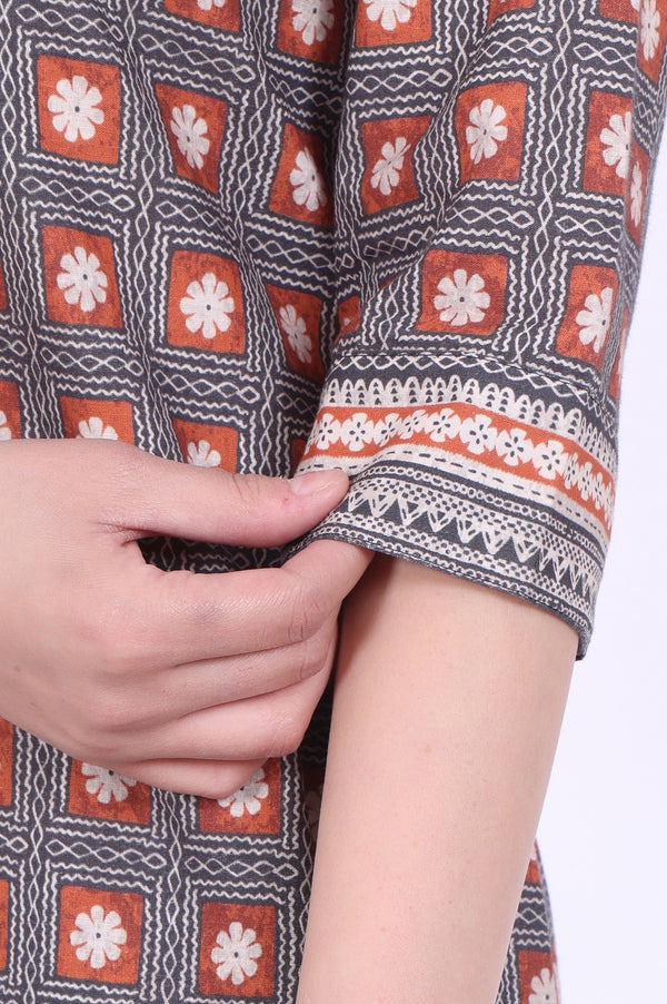Brown Printed Straight Modal Kurta