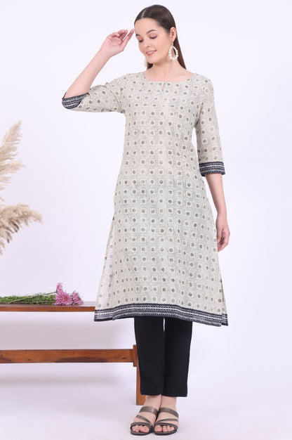 Beige Printed Straight Modal Kurta