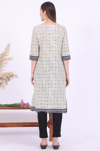 Beige Printed Straight Modal Kurta