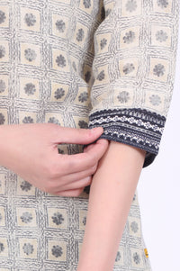 Beige Printed Straight Modal Kurta