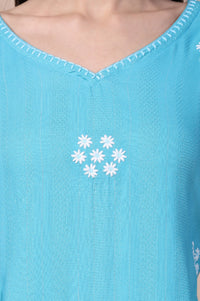 Blue Embroidered Straight Rayon Kurta