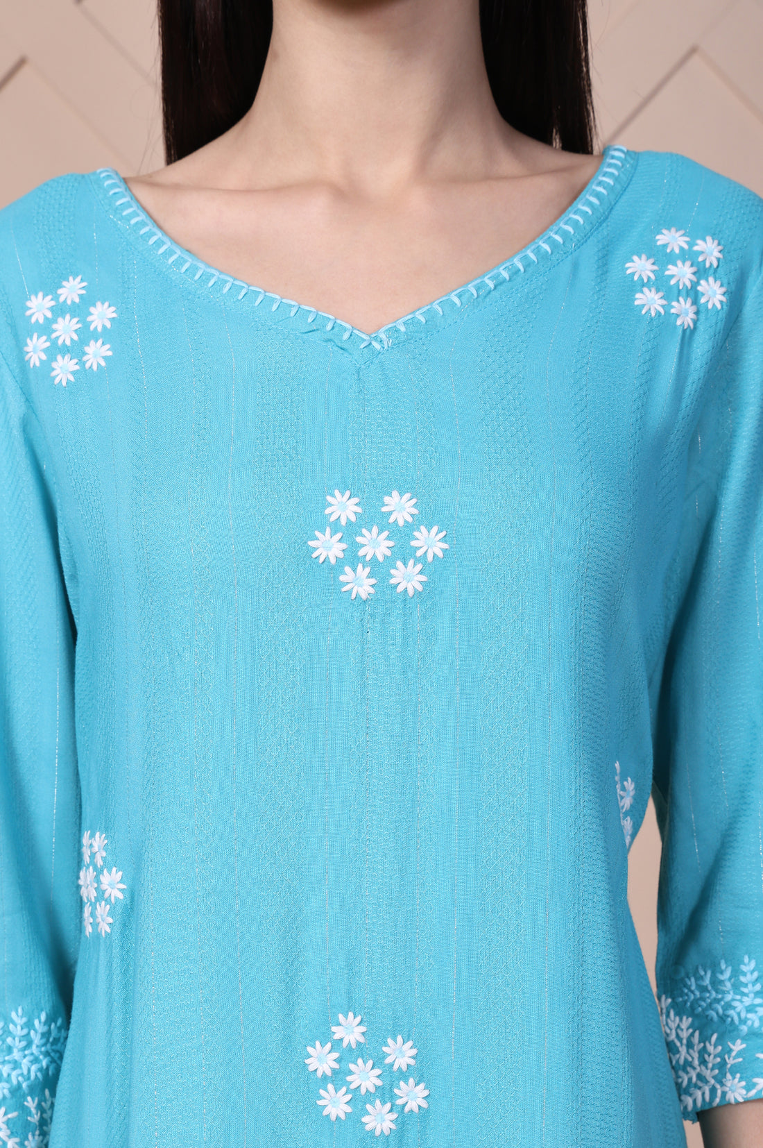 Blue Embroidered Straight Rayon Kurta