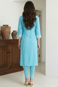 Blue Embroidered Straight Rayon Kurta