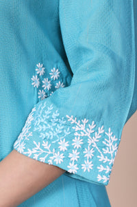 Blue Embroidered Straight Rayon Kurta