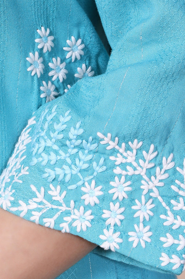 Blue Embroidered Straight Rayon Kurta