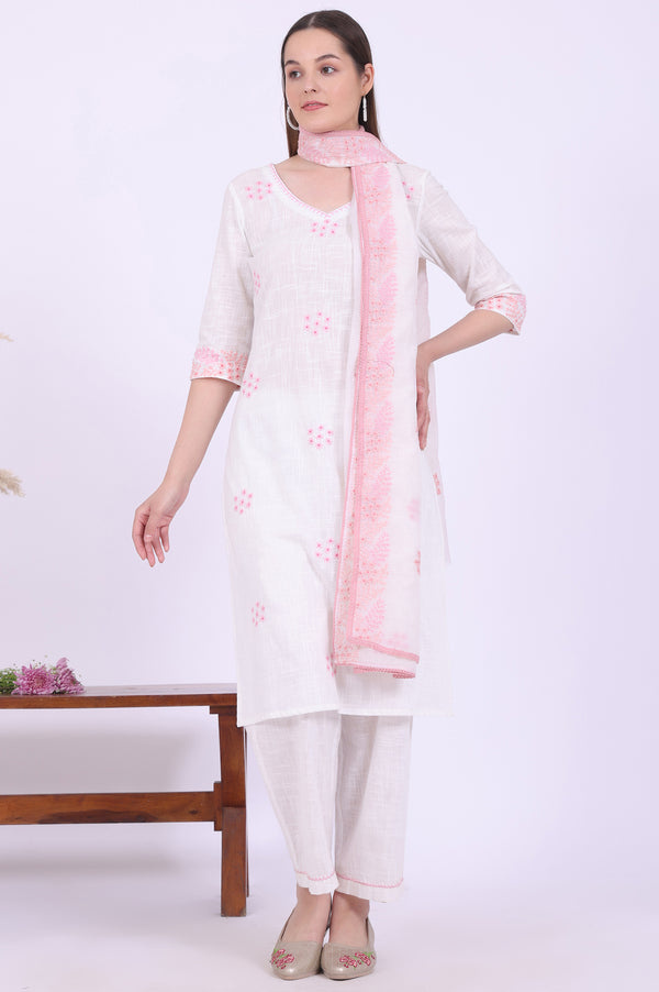 White Embroidered Straight Pure Cotton Kurta