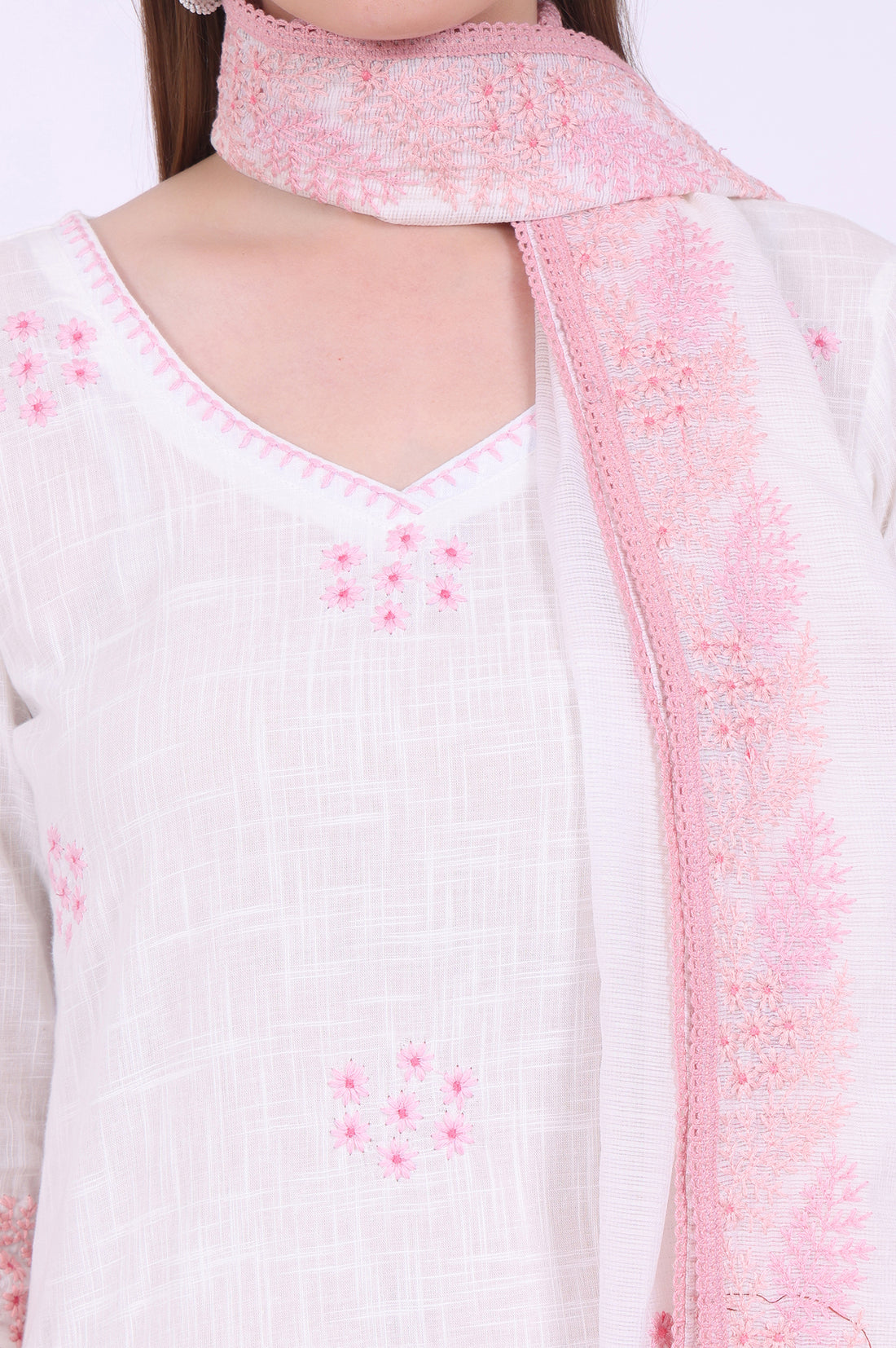 White Embroidered Straight Pure Cotton Kurta