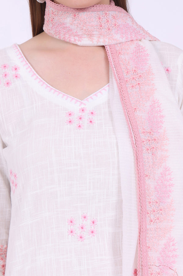 White Embroidered Straight Pure Cotton Kurta