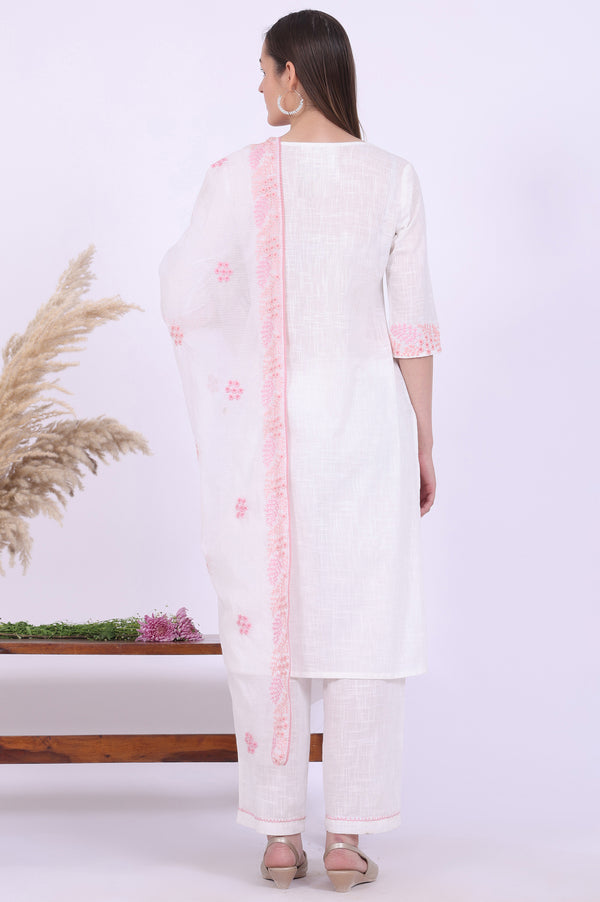White Embroidered Straight Pure Cotton Kurta
