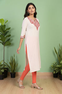 Off-White Embroidered Straight Cotton Kurta