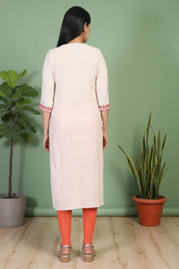 Off-White Embroidered Straight Cotton Kurta