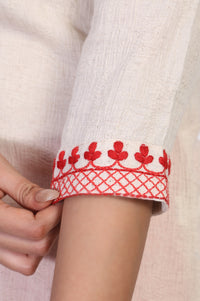 Off-White Embroidered Straight Cotton Kurta