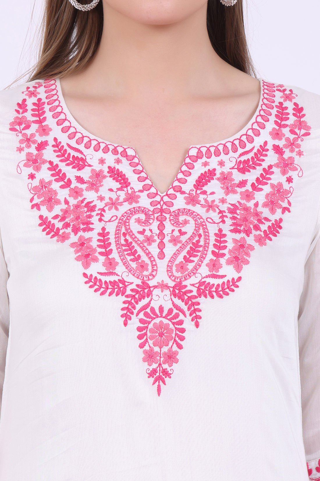 White Embroidered Straight Pure Cotton Kurta