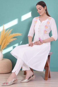 White Embroidered A-Line Pure Cotton Kurta