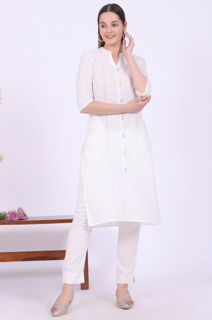 White Solid Straight Pure Cotton Kurta