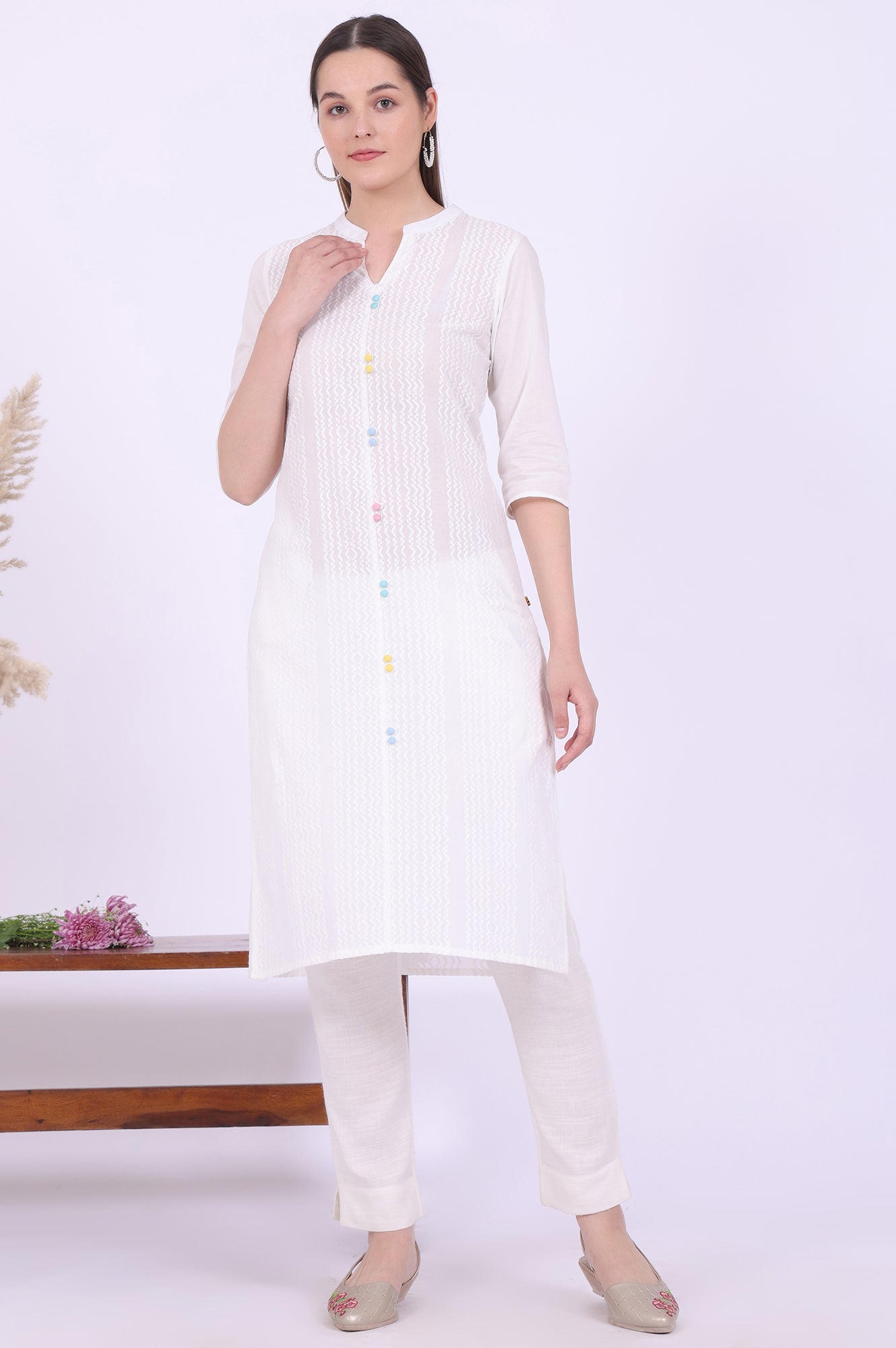 White Solid Straight Pure Cotton Kurta