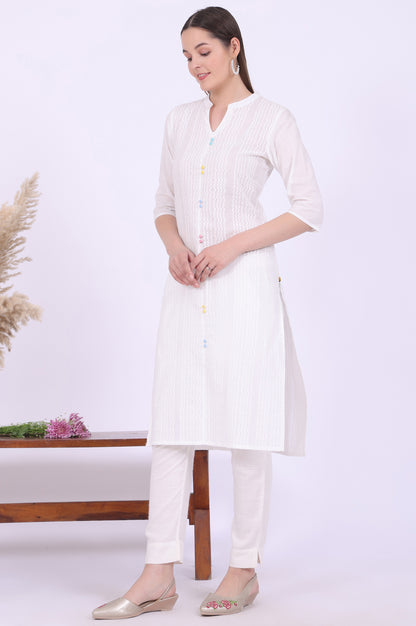 White Solid Straight Pure Cotton Kurta