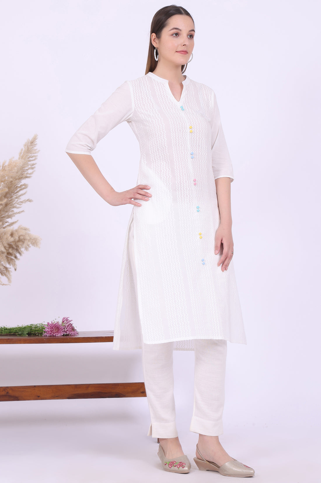 White Solid Straight Pure Cotton Kurta