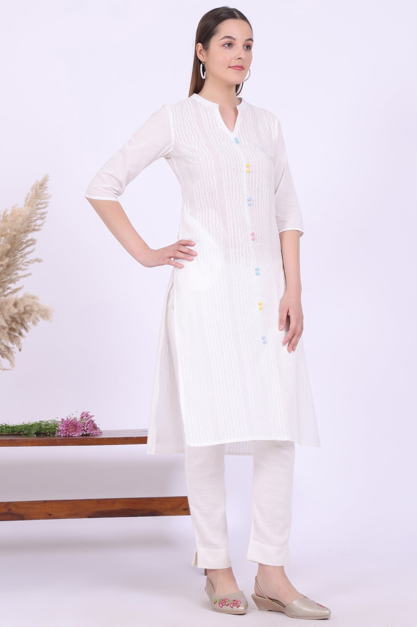 White Solid Straight Pure Cotton Kurta