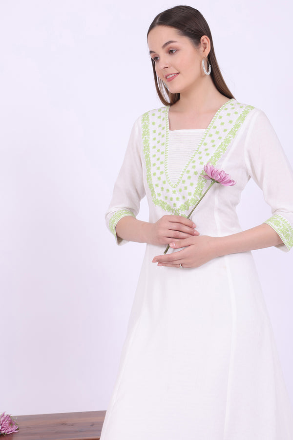 White Embroidered A-Line Kurta