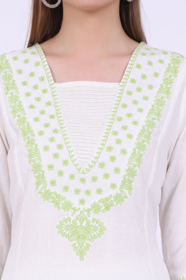 White Embroidered A-Line Kurta