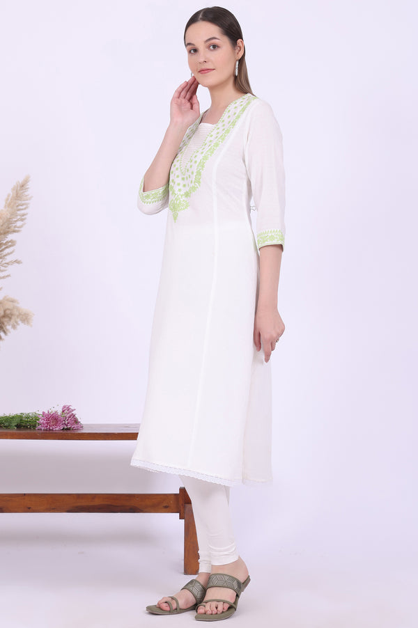 White Embroidered A-Line Kurta