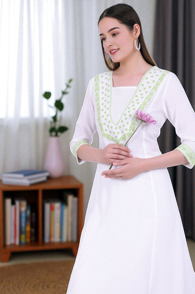 White Embroidered A-Line Kurta