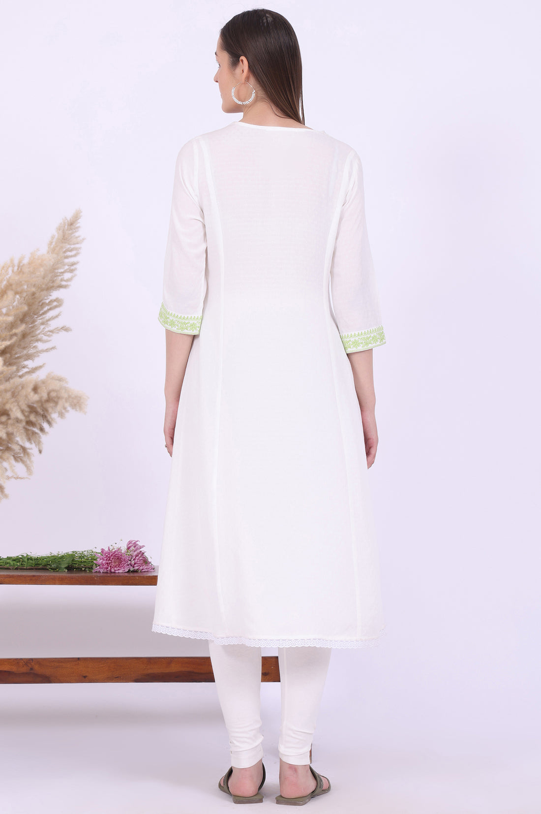White Embroidered A-Line Kurta