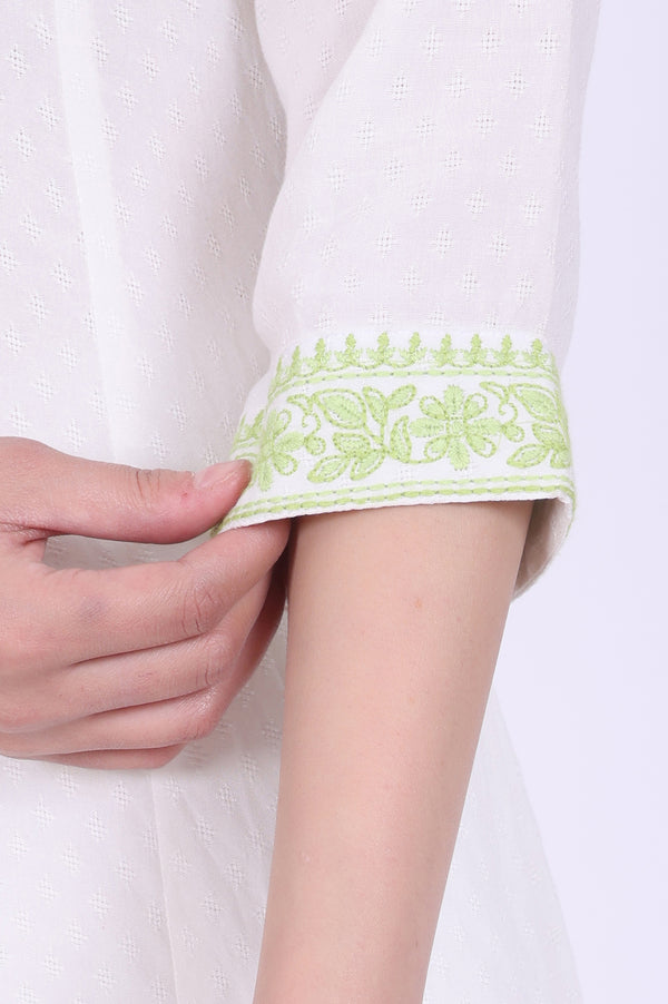 White Embroidered A-Line Kurta