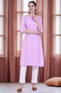 Purple Embroidered Straight Kurta