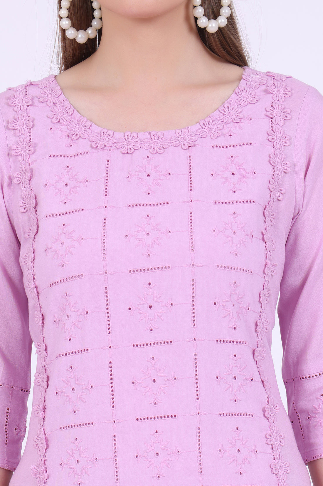 Purple Embroidered Straight Kurta