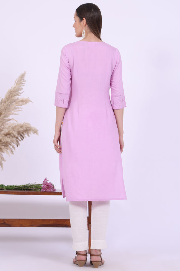 Purple Embroidered Straight Kurta